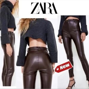 Zara Women’s Chocolate Brown Faux Leather Pants Size Large NWOT